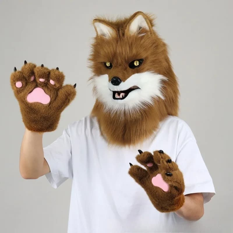 Maschera in Pelliccia di Lupo, Volpe o Cane, Accessori per Costumi Cosplay, Maschere Therian Integrali, per Feste in Maschera, Halloween e Regali