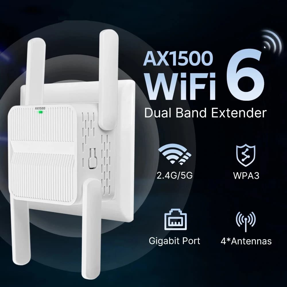 5Ghz AX1600 WiFi 6 Ripetitore Extender Ripetitore di segnale Dual Band 2.4G/5GHz Amplificatore di segnale Wi-Fi Rete a lungo raggio Facile installazione