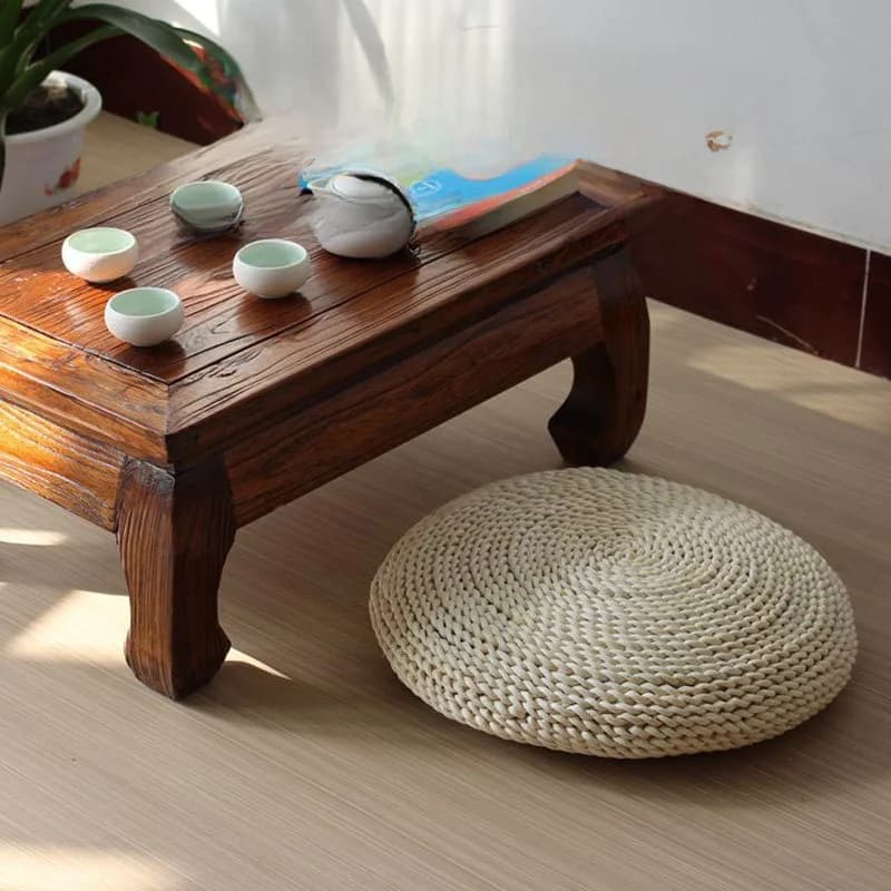 Cuscino Zafu in Erba Intrecciata Spessa, Tappetino Tatami per Yoga e Seduta, Artigianale Stile Rurale, Cuscino in Tessuto per la Casa