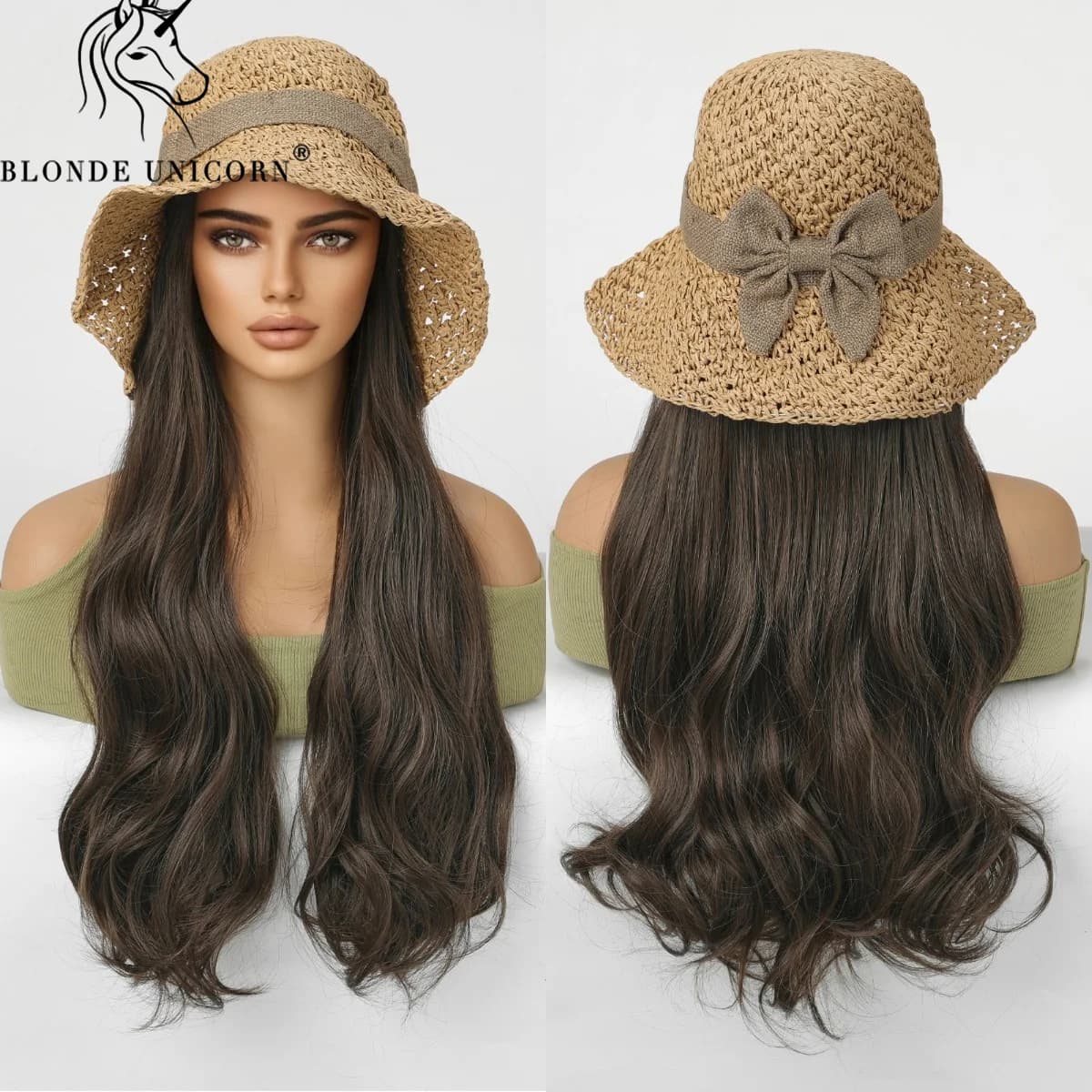 BlONDE UNICOR Summer Hat Hair Black Corrugated Hair Connect Synthetic Wigs For Women Daily Use High Temperature Hair