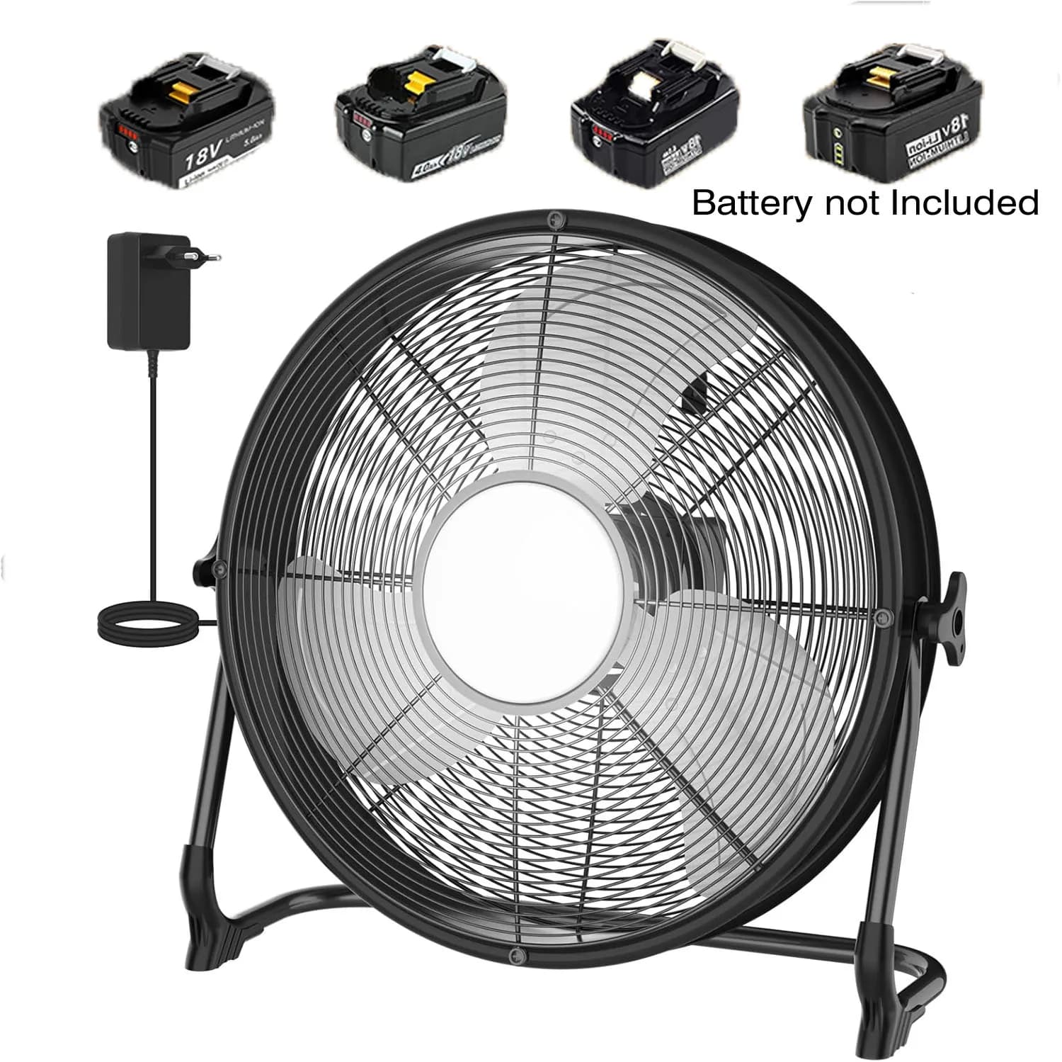 Ventilatore Portatile da 16 Pollici Compatibile con Batteria Makita, Ventilatore da Pavimento con Luce per Cantiere, Garage, Emergenze, Viaggi e Campeggio