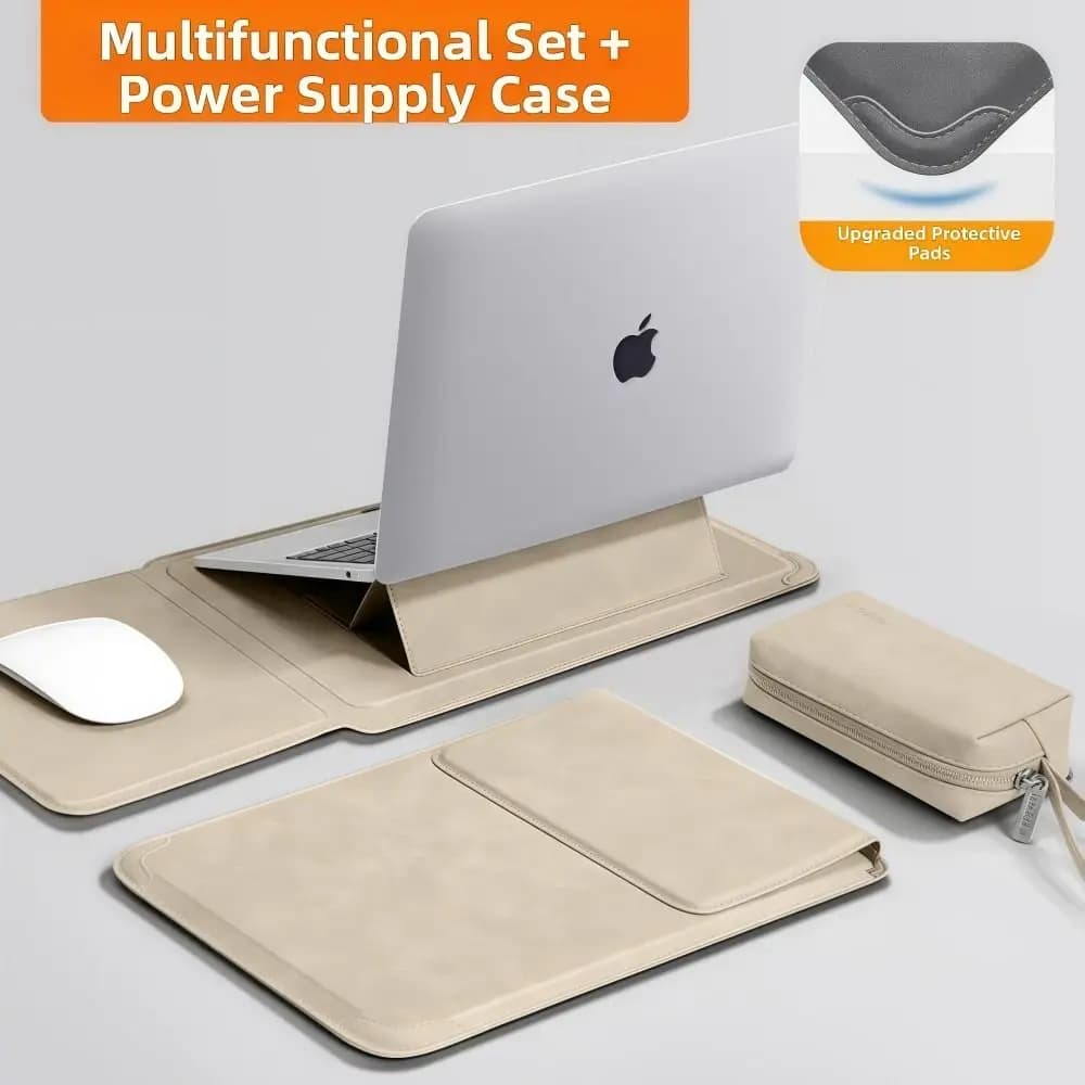 3in1 Laptop Stand Mouse Pad Bag 13 14 15 15.6 16Inch Shockproof Notebook Stand Bag Waterproof PU Leather Laptop Sleeve Case