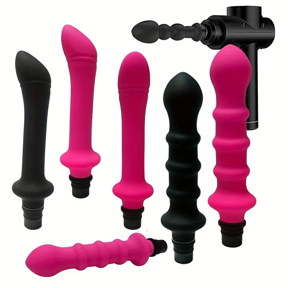 Set of 2 massage heads with Silicone Threaded Tape Gun with 3 Connectors Size, 12-13mm/15-16mm/18-19mm, Strap Gun Massage Dildo