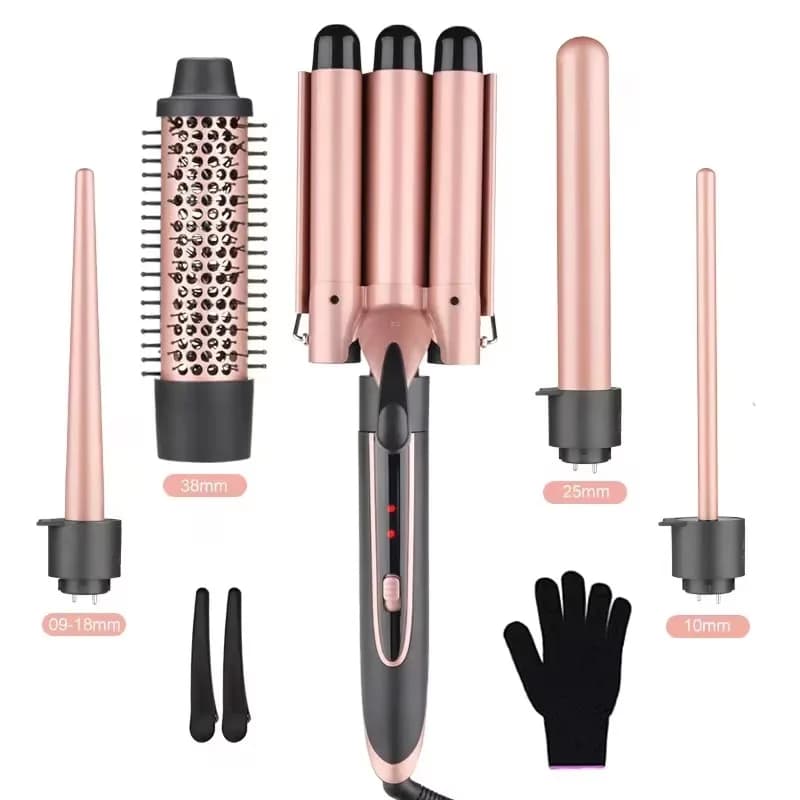 5‑in‑1 Interchangeable Hair Curler Wand Set, LCD Display Private Label Curling Iron Roller Brush Hair Styling Tools