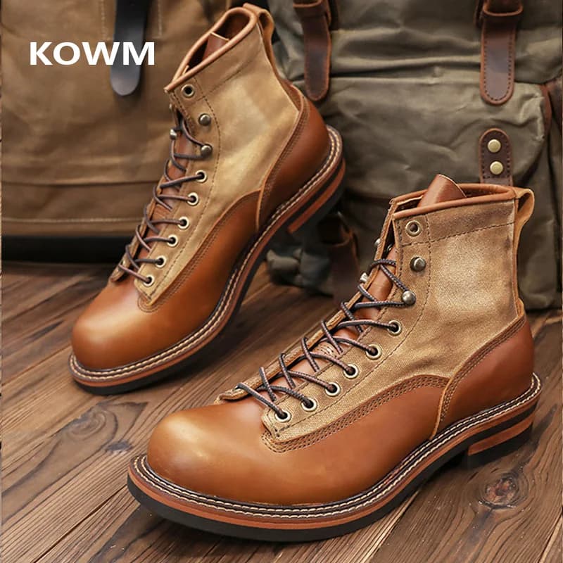 KOWM Scarpe da trekking stivale da trekking da uomo in pelle bovina sneakers casual alla caviglia britannica scarpe da trekking stivali da moto alti con suola spessa