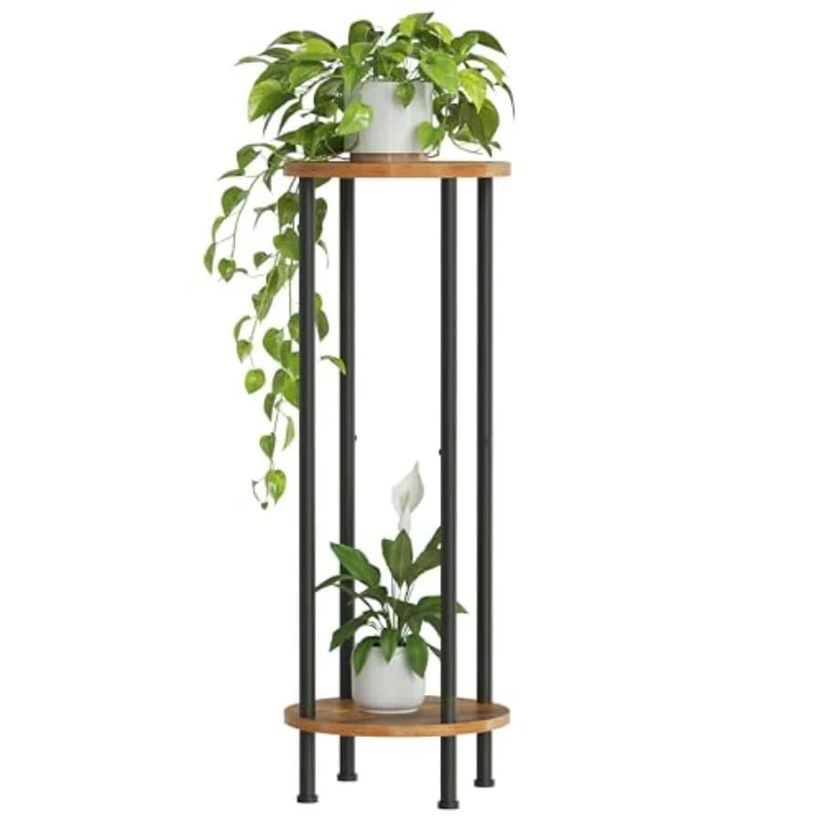 Plant Stand Indoor, 2 Tier 32.8" Tall Small Plant Shelf for Small Space, Round Potted Holder Rack, Modern Flower Stand for Livi