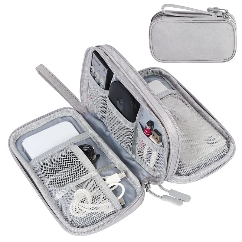 Borsa porta cavi dati impermeabile, organizer da viaggio portatile, custodia a doppio strato per cavi, cavi USB e caricabatterie