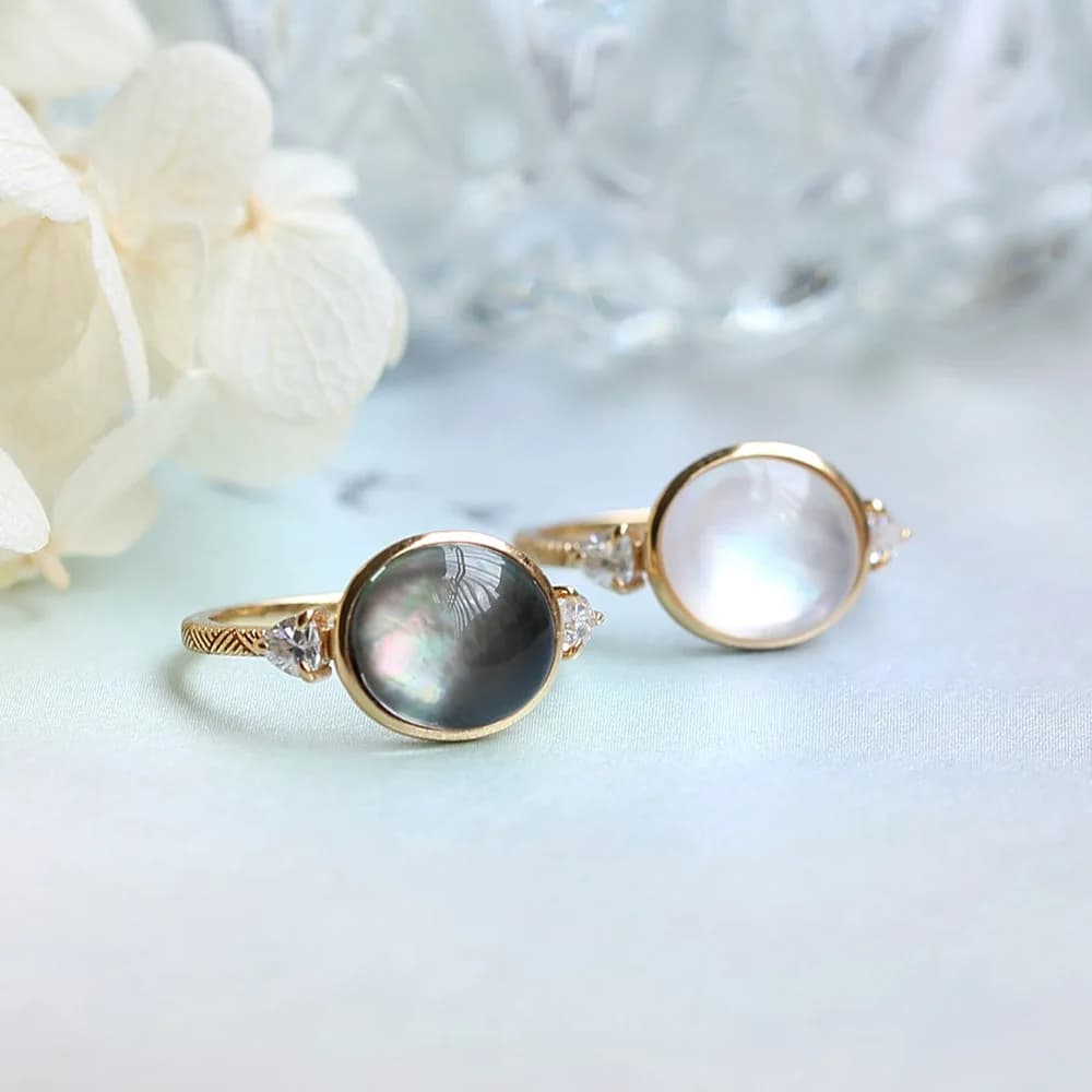 Anelli in argento 925 per donna Accessorio Bijoux da sposa Gradiente Notte Conchiglia di cristallo trasparente naturale Anelli placcati oro chiaro 14K RI172