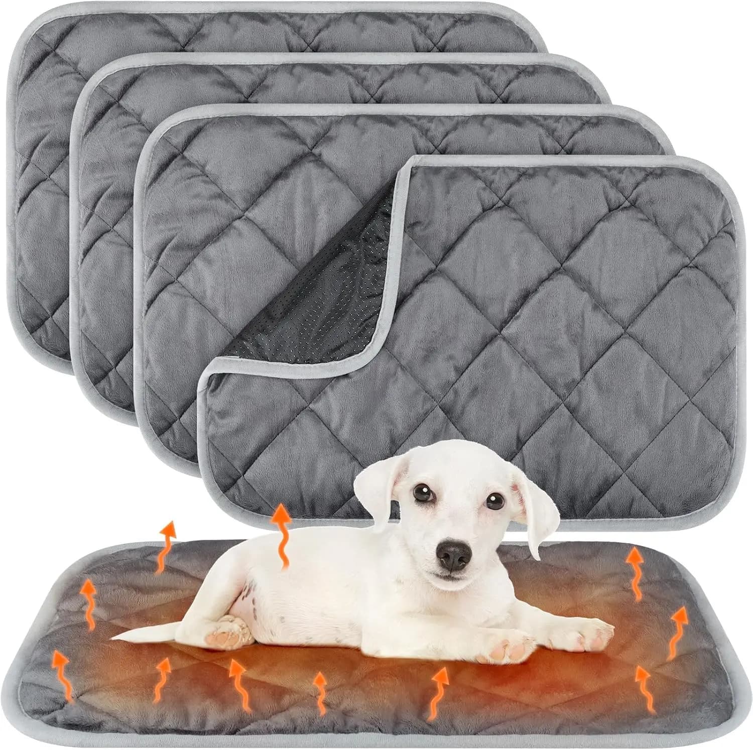 Confezione da 4 cuscinetti autoriscaldanti per animali domestici, tappetino termico per cani e gatti che riflette il calore corporeo, coperta da letto lavabile grigia 19x27,5 pollici