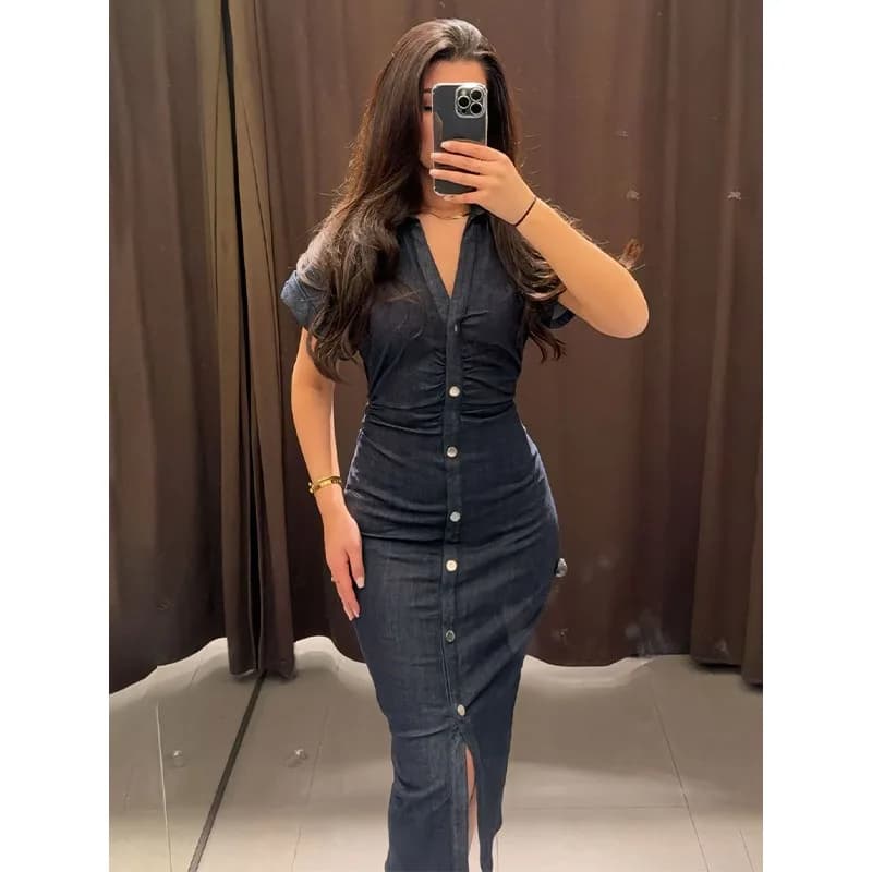 New Long Dresses 2025 Women's Fashion Summer Single-breasted Slim Fit jeans skirts Women's Clothing Top