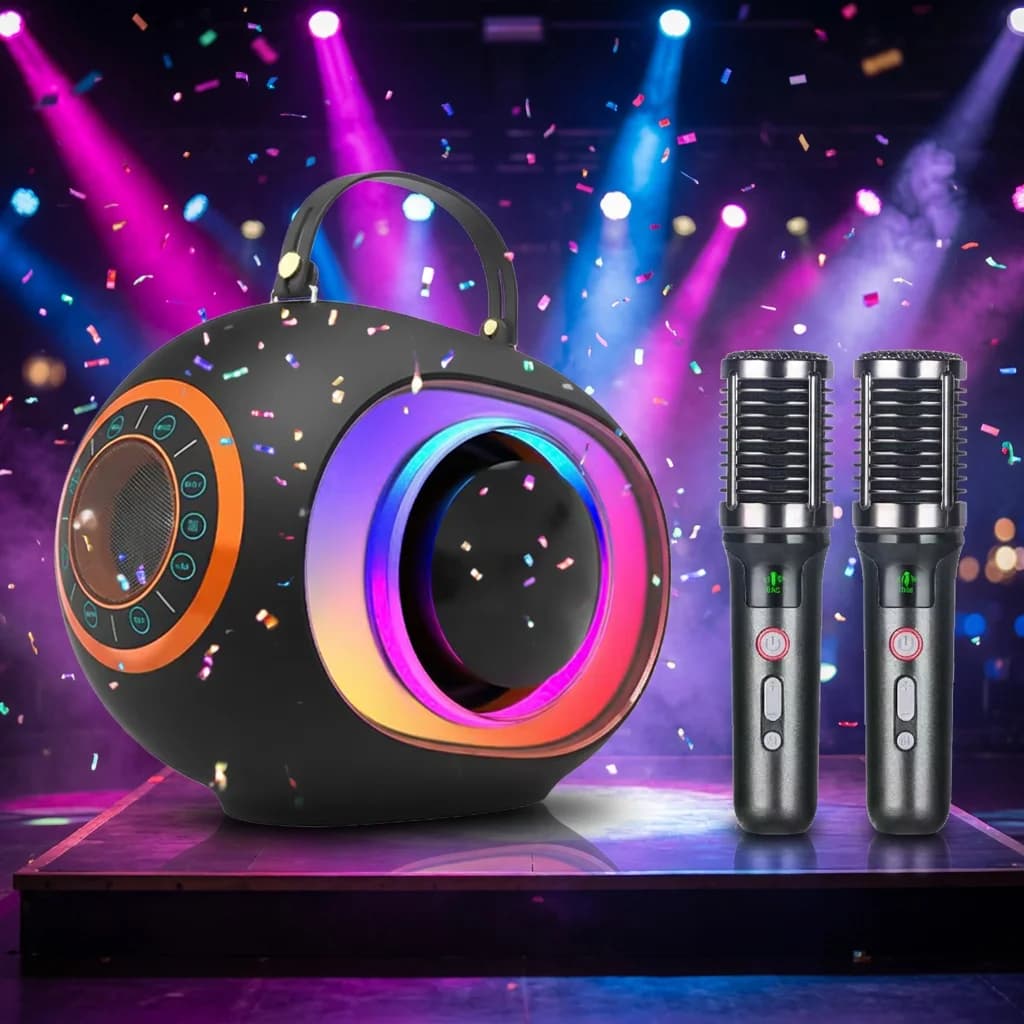 Sistema di altoparlanti karaoke portatile con microfono wireless per feste all'aperto e intrattenimento domestico