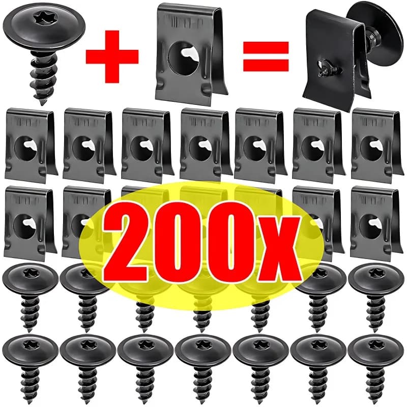 200/20pcs Car Self-tapping Screw Fasteners Auto Metal U-shaped Spacers Self-Tapping Screws Kit Car Modification Accessories