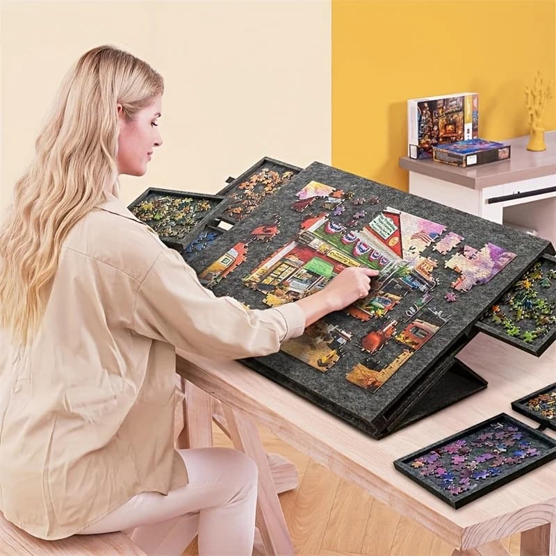 Decorazione da scrivania per puzzle portatile a 6 cassetti da 7 pezzi - Organizzatore artistico in fibra di poliestere per riporre puzzle decorativi per l'arte del desktop domestico