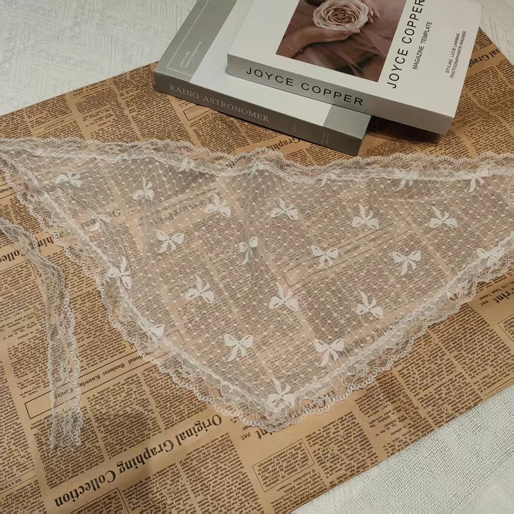 Embroidered Lace Triangle Headscarf Hollow-out Pastoral Style Hair Scarf Wraps Woven Floral White Lace Skirt Hair Accessories