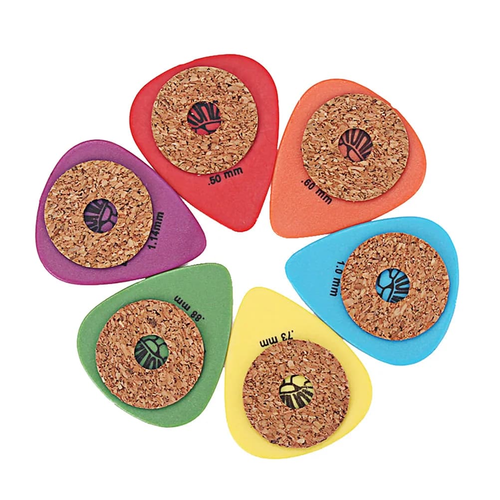 Set di 6 Plettri per Chitarra in Sughero, Forma a Cuore Colorata, Ultra Sottili e Leggeri, Durevoli per Musicisti Professionisti