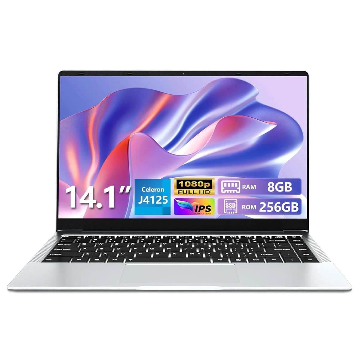 Laptop with 8GB RAM, 256GB SSD, Intel Processor Celeron J4125, 14.1 Inch IPS FHD Screen with Webcam, WiFi and Bluetooth for Studio and Office