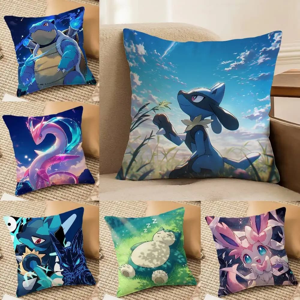 Pokemon Elite Trainer Anime Plush Pillow Cover Soft Short Plush Cushion Cover For Sofa Bedroom Living Room Decor Gift