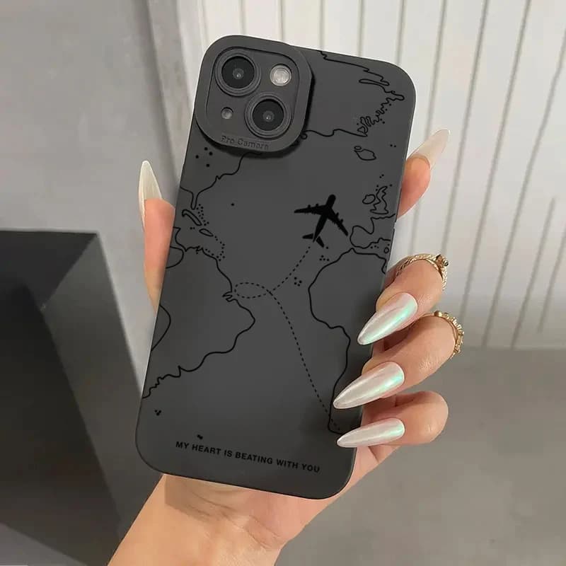 Travel-spired Airplane Route Bumper Phone Case For iPhone 17 16 15 14 13 12 11 Pro Max 16E 17E 7 8 16 Plus X XS Protector Cover