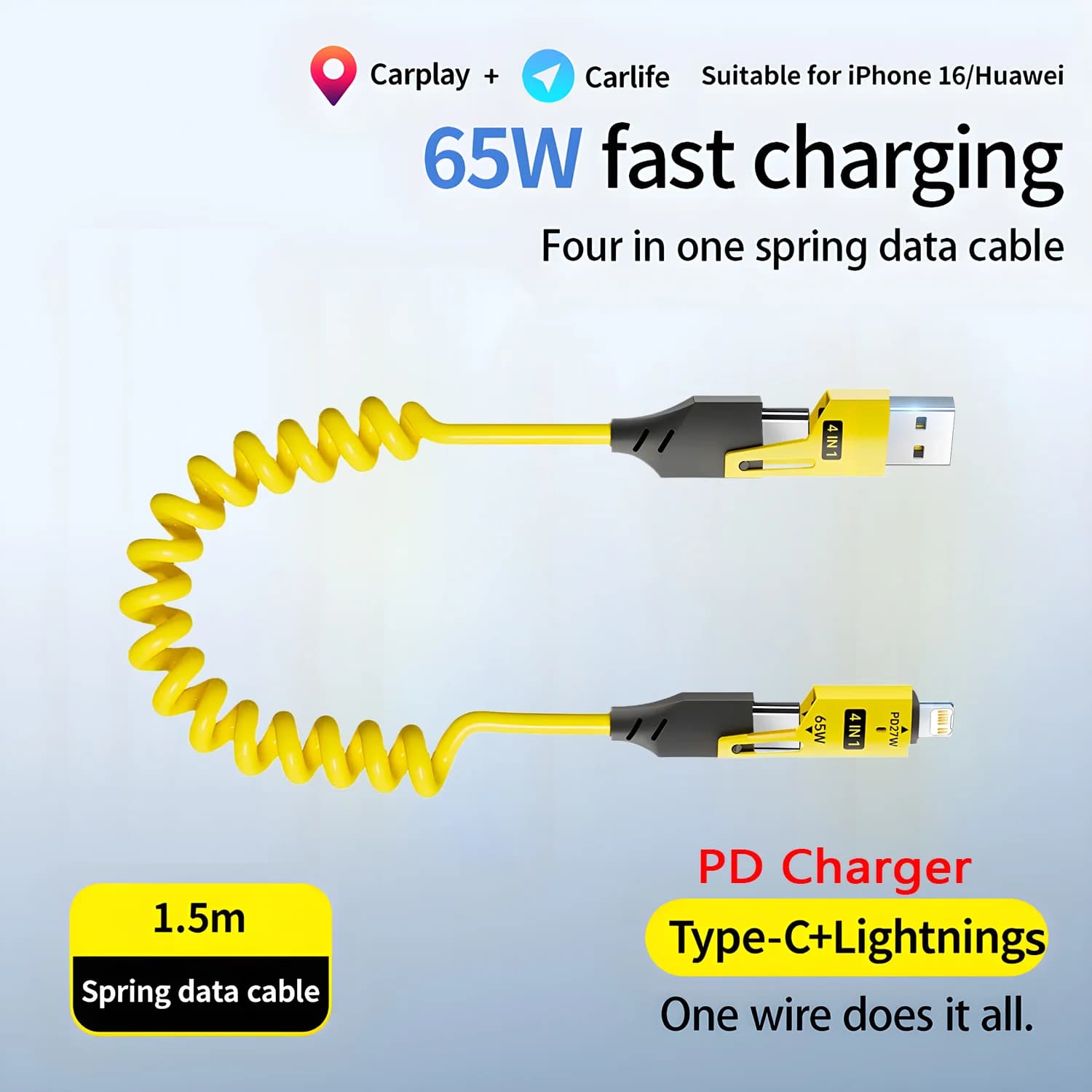 Cavo di ricarica 4 in 1 da 65 W Cavo dati di ricarica rapida USB tipo C multiporta per iPhone 16 15 Xiaomi Samsung PD 27 W Cavo di illuminazione