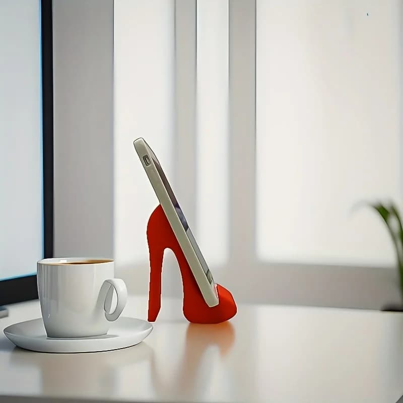 1 piece of 3D-printed red high-heel shoe phone holder, ideal for decorating office desks and serving as a creative lazy phone stand beside bedroom beds