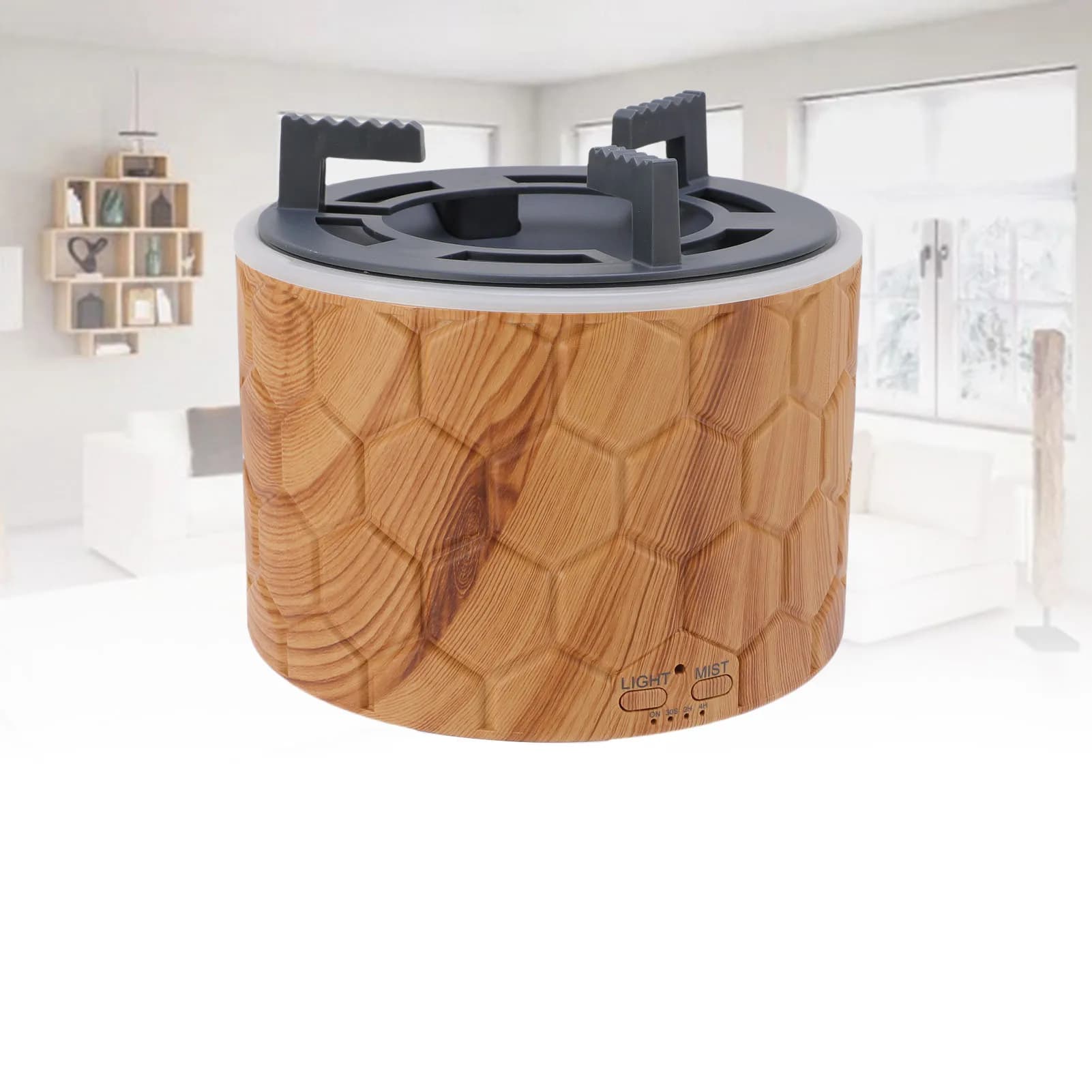 400 ML Wood Grain Stove Shaped with Remote Control Fire Flame Aromatherapy Diffuser Quiet 3 in 1 Essential Oil Night Light