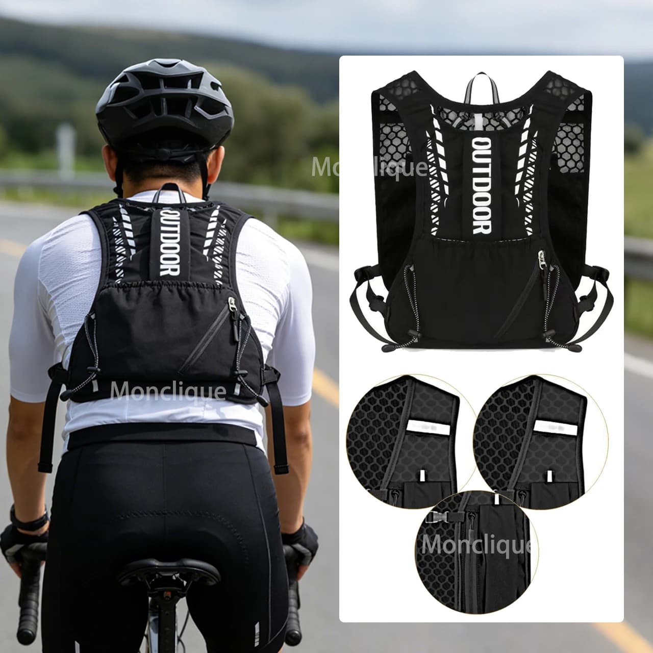 Reflective Cycling Vest Lightweight Running Hydrating Backpack Breathable Waterproof Mountaineering Bag Hiking Cycling Marathon