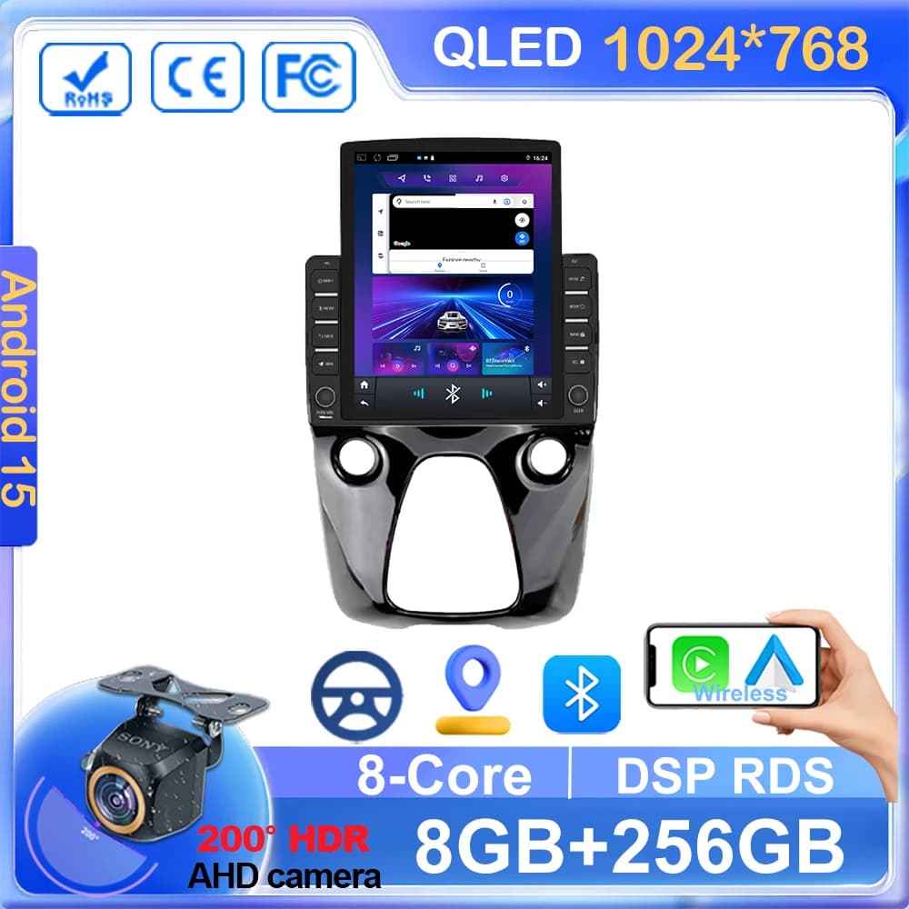Android 15 Carplay Auto Autoradio Per TOYOTA AYGO 2014-2021 Citroen C1 Peugeot 108 Lettore Video Multimediale di Navigazione GPS Stereo
