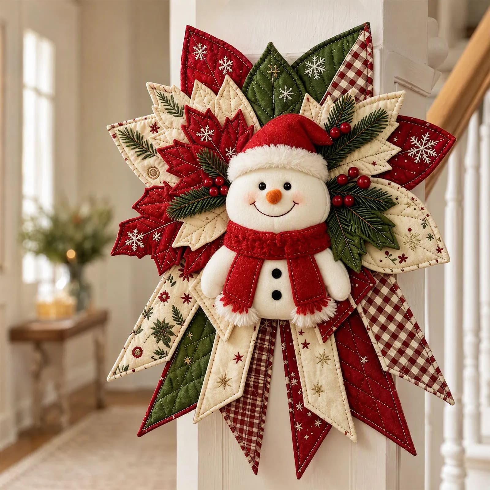 Christmas Sewing Kit DIY Quilted Bow Door Hanger Holiday Front Door Decor Fabric Thread Needle Hook Rope Template Set