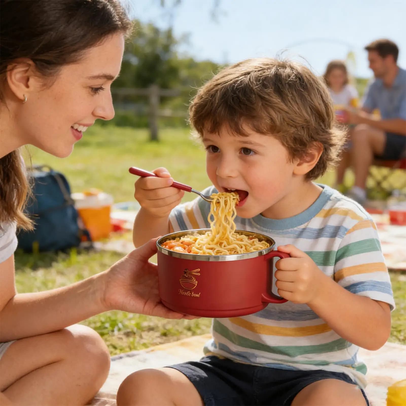 Ciotola per zuppa da 1650 ml con posate pieghevoli, manico anti-scottatura, grande contenitore per il pranzo, contenitori per alimenti per frutta, insalata, casa, ufficio, scuola