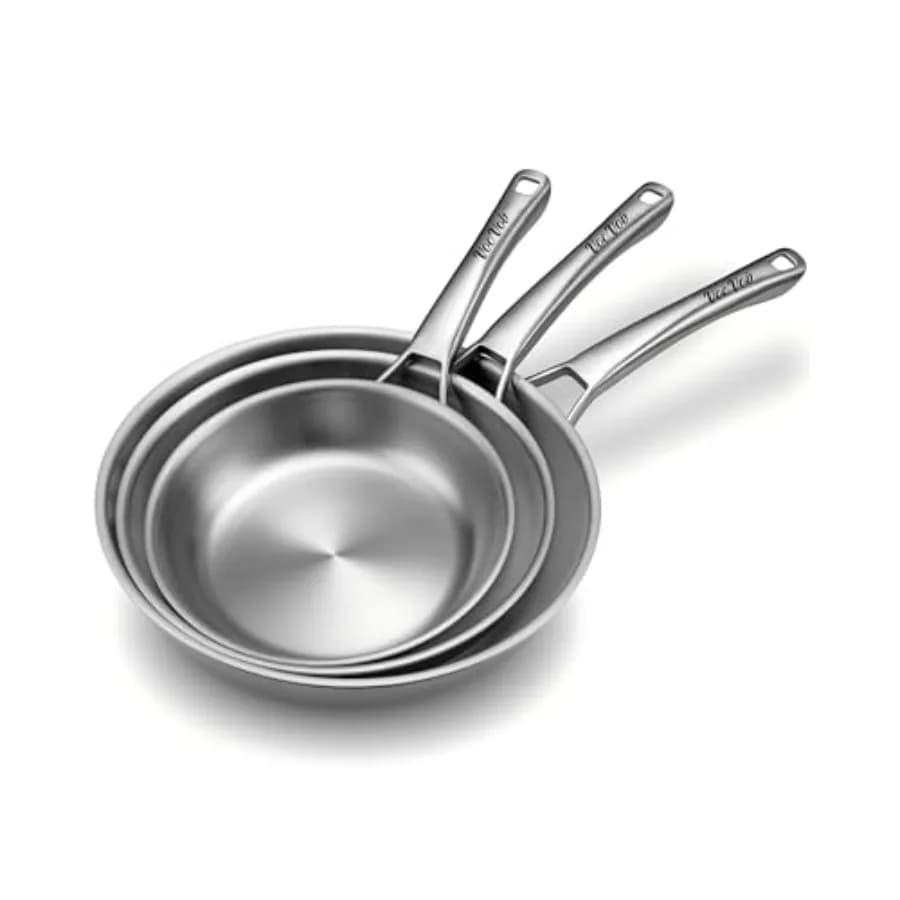 Set of three-layer stainless steel pans, without PFOA and PTFE, set of 8+10+ chef pans for cooking, suitable for induction.