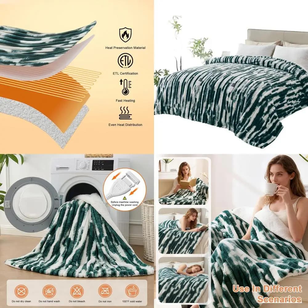 Coperta elettrica Queen Size 84x90 con doppi controlli, 6 impostazioni di calore, spegnimento automatico 10 ore, copertura morbida Sherpa, protezione dal surriscaldamento,