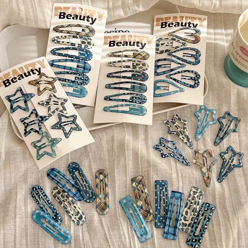 6Pcs/set Colorful Leopard Star Grid Hair Clips For Women Y2K Star Hairpins For Girls Thin Hair Small Snap Barrettes