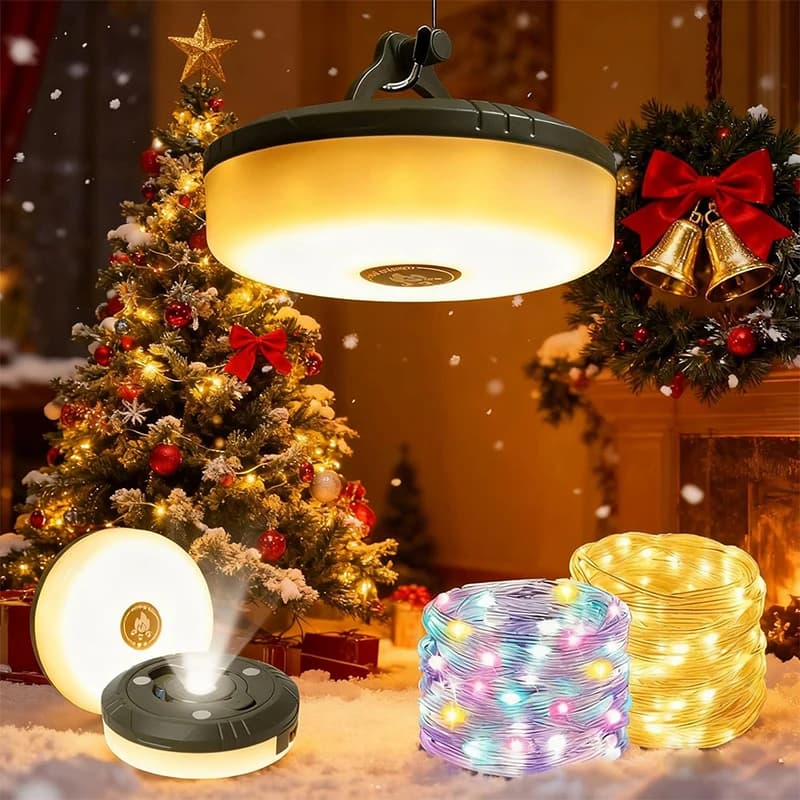 Luci da Campeggio a Corda 10M, Luci Fatate USB 2 in 1 RGB e Calde con 8 Modalità di Illuminazione, Lampada da Tenda Ricaricabile Avvolgibile in 30s, Portatile e Ripiegabile