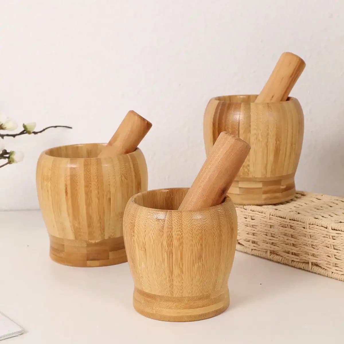 1 Set Wood Mortar And Pestle Bamboo Guacamole Bowl Shell Garlic Mortar Pepper Press Mincer Grinder Chopper Crusher Molcajete Mixed Kitchen Tool,Kitchen,Kitchen Items,Food,Cooking,Seasoning,Spice,Pepper,Garlic ,Salt,Organizer,Party,Room Decor.