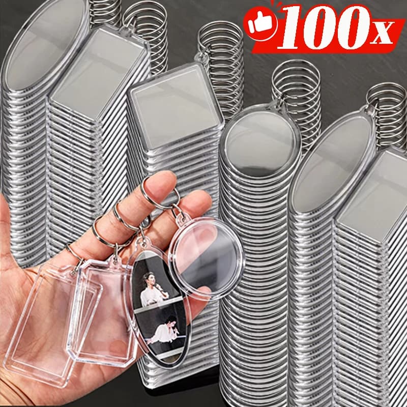 1/100Pcs Blank Acrylic Picture Keychain DIY Transparent Insert Photoes Split Key Ring Frame Couple Anniversary Graduation Gift