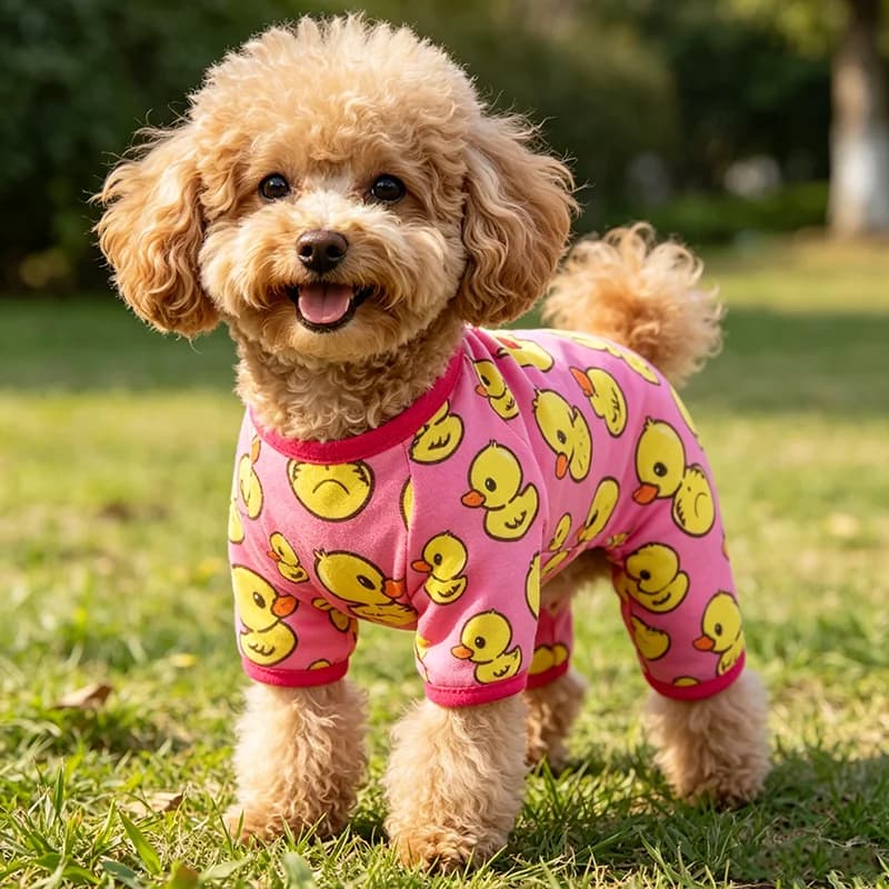 Dogs Pajamas Cute Yellow Duck Print Dog Four Legged Pajamas Soft Cotton Pet Jumpsuit Breathable Puppy Loungewear Dog Apparel
