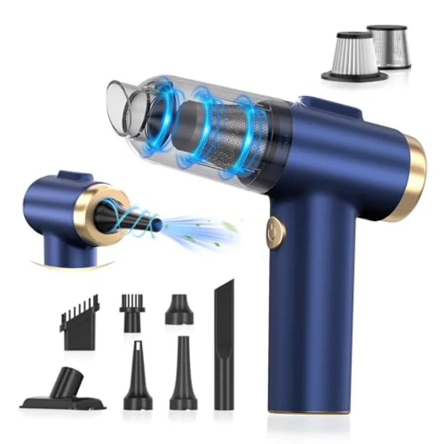 Aspirapolvere Portatile per Auto 2-in-1, Mini Aspiratore con Potenza di 16000Pa e Soffiatore d'Aria, Senza Fili, Luce LED, Multi-Beccucci