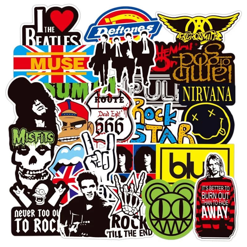 100 Adesivi per Band di Rock and Roll, Adesivi Punk Graffiti per Laptop, Chitarra, Casco, Bagagli, Telefono, Decalcomanie Papery Pop Store