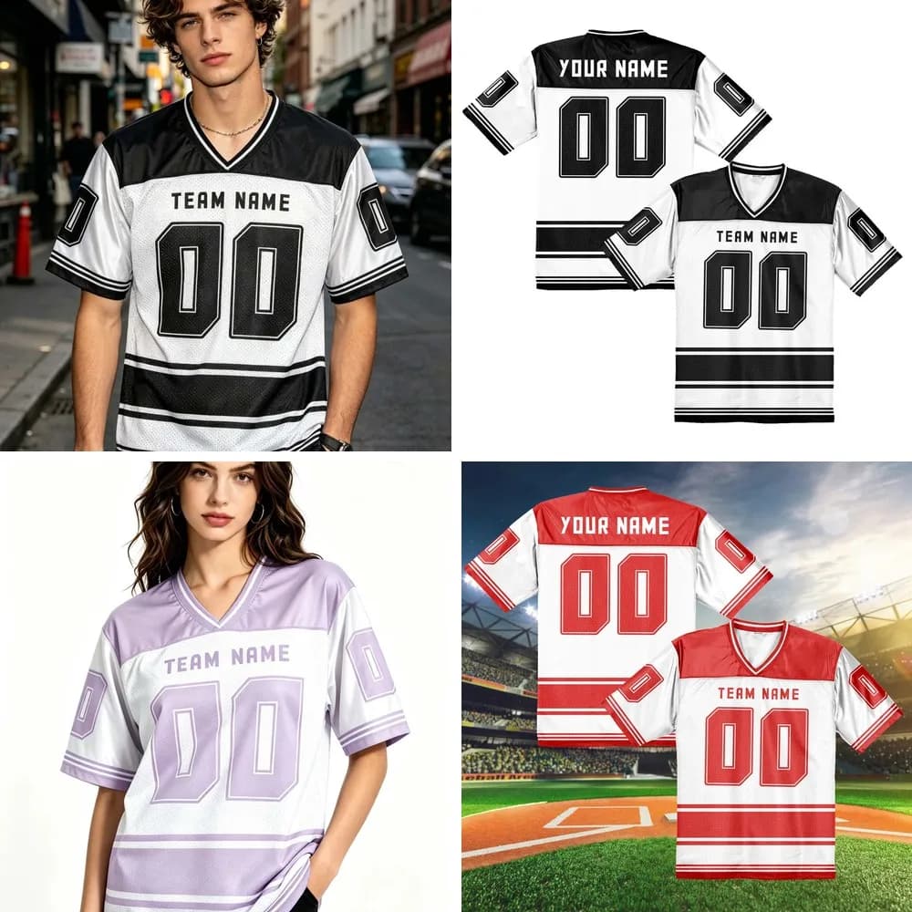 Maglia da Football Americano Personalizzata con Nome, Prezzo all'Ingrosso, Vendita Diretta dalla Fabbrica, T-Shirt Bianca Y2K con Scollo a V Personalizzabile