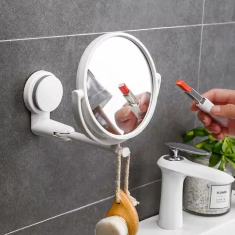 1pc Specchio da parete Braccio pieghevole Estendi specchio da bagno senza trapano Specchio da bagno girevole Braccio di aspirazione Trucco cosmetico a doppio lato