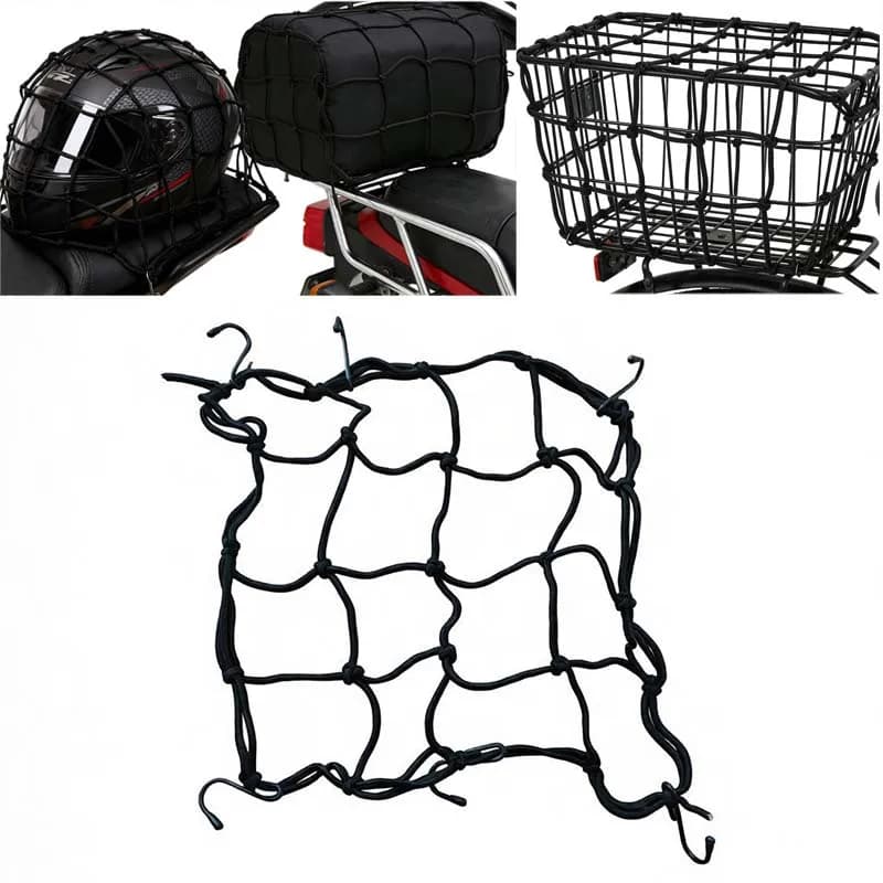 Heavy-Duty Motorcycle Luggage Net with 6 Hooks Elastic Net for Stable Helmet And Oil Barrel Fixation Durable Bungee Cargo Net