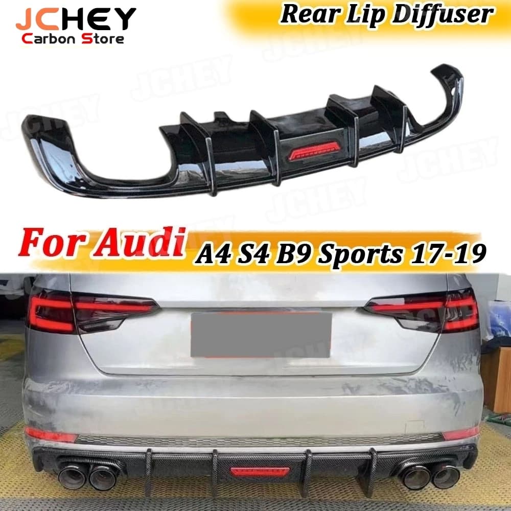 Car Rear Bumper Lip Diffuser Spoiler With for Audi A4 S4 B9 2017-2019 Sports Rear Diffuser Bodykits ABS Gloss Black