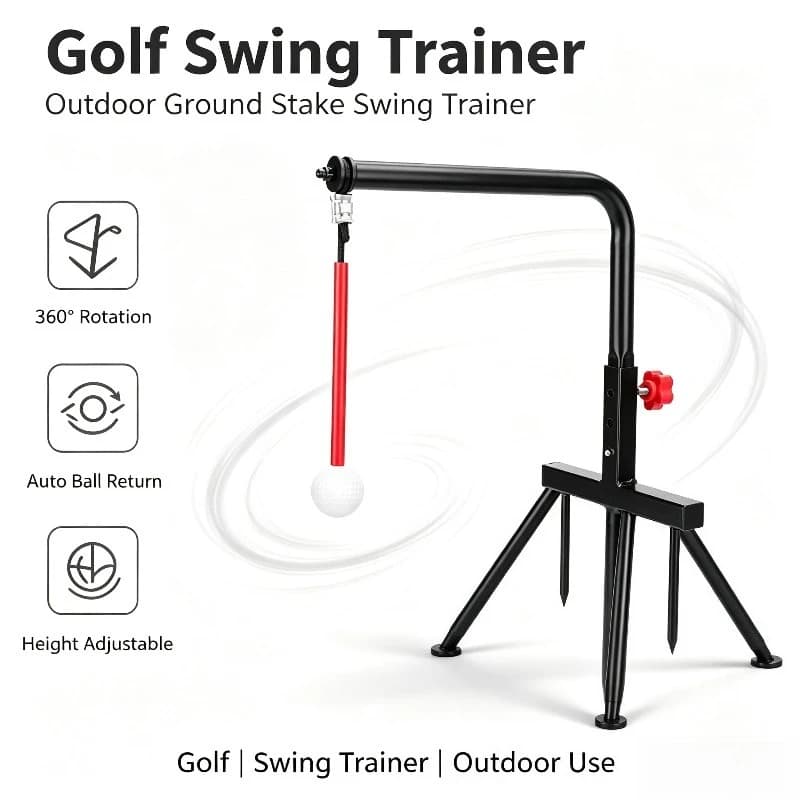 Golf Swing Trainer Portable Ground Insert Swing Hitting Frame with Hanging Ball Outdoor Personal Golf Practice Aid