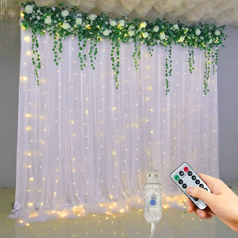 Luci a corda per tende 8 modalità Spina USB Proposta Luogo Fata Luci a LED per interni Capodanno Natale Festa di nozze Decorazione natalizia