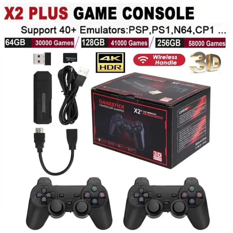 X2 Plus Game Stick 4K HD 2.4G Retro Console per videogiochi Controller wireless TV 50 Emulatore per giochi PS1/N64/DC 128G