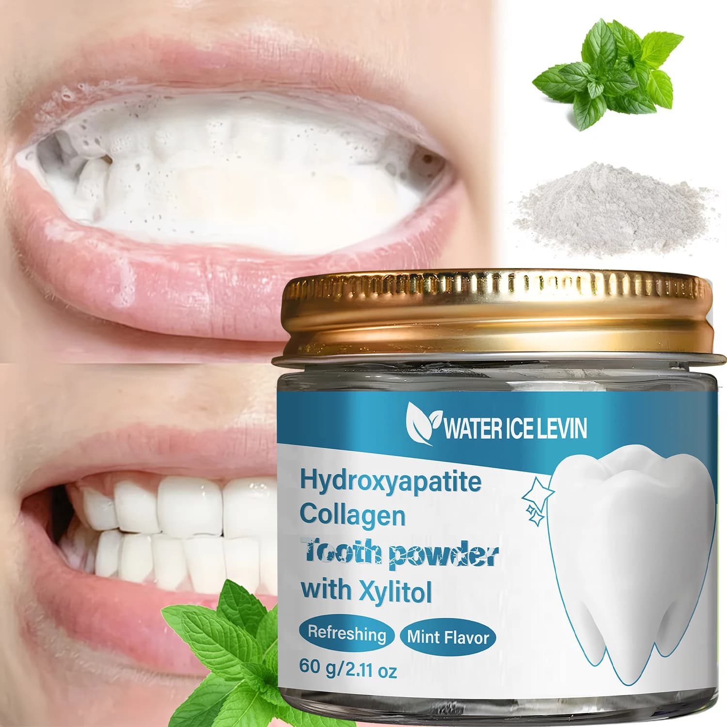 Polvere Dentifricia Multi-Ingrediente Naturale con Estratto di Angelica, Mentolo e Perla per Pulizia Profonda e Miglioramento dei Denti Gialli e Opachi 60g