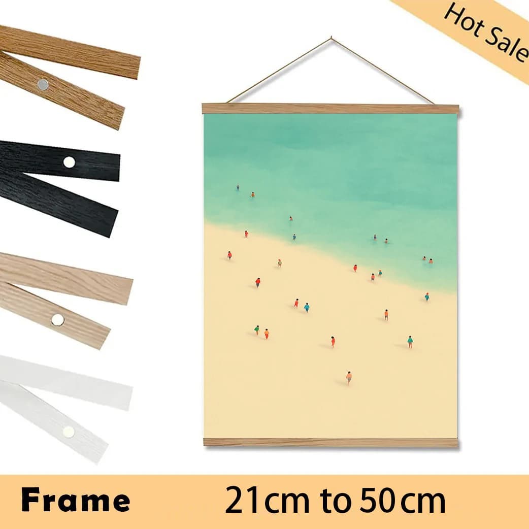 21-50 CM Cornici magnetiche Teak Pino Legno Immagine Poster Gancio Cornice per Wall Art Stampa su tela Pittura Camera dei bambini Home Decor