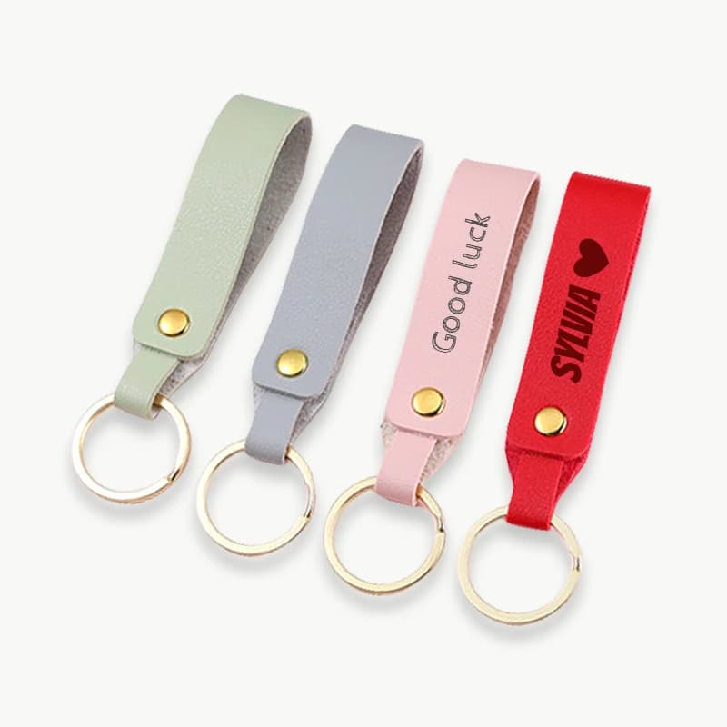 High-end PU Leather Keychain with Wrist Strap, Custom Logo, Laser Engraved Text, Customized Keychain for Women, Man, Corporate Gift