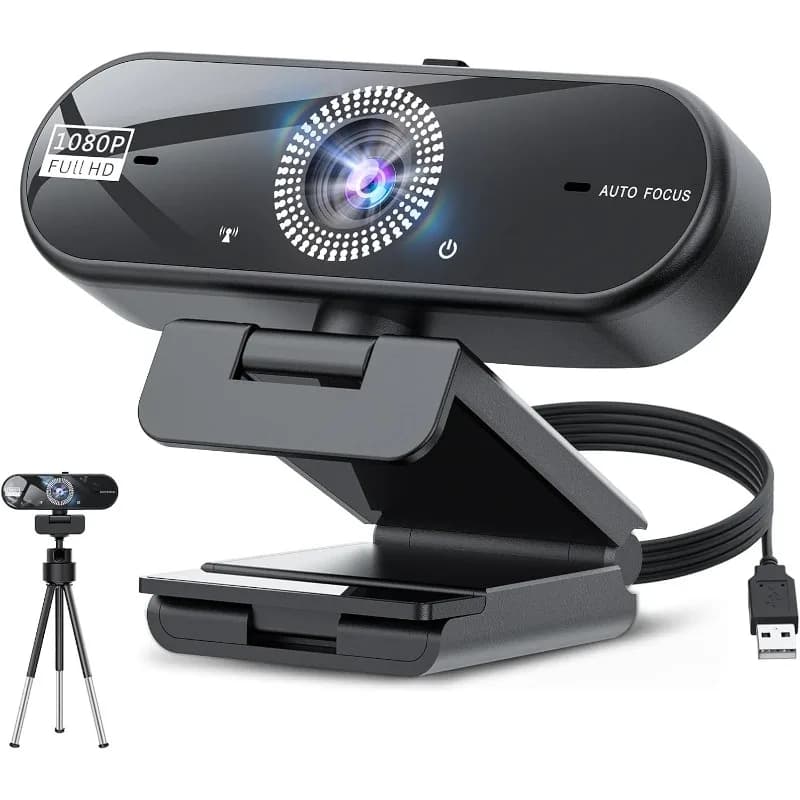 Webcam Full HD 1080P con messa a fuoco automatica, 60 fps, doppi microfoni con cancellazione del rumore, regolabile 110 ° FOV, 360 ° Rotazione, copertura privacy