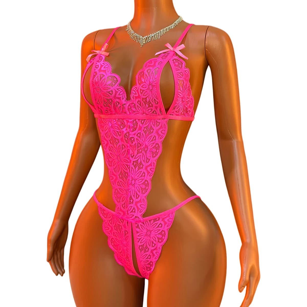 Women Sexy Lace Bodysuit Deep V Sheer Mesh Lingerie Halter Hollow Out Teddy One Piece Babydoll Nightwear Erotic Lingeries